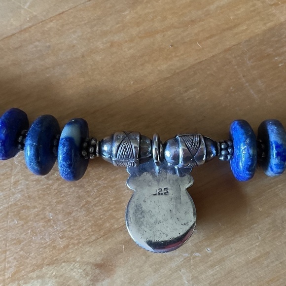 VINTAGE Sterling Silver 925 LAPIS LAZULI GREEK DESIGN NECKLACE - Picture 6 of 9